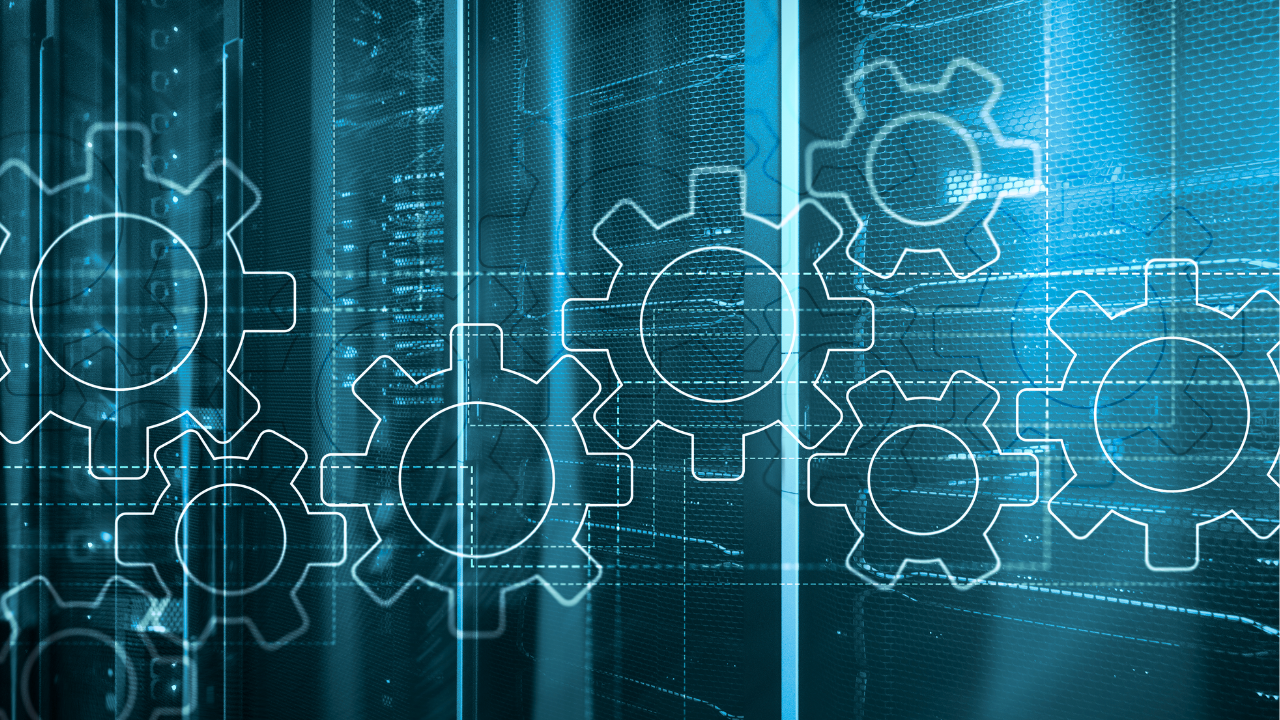 This image features a complex visual representation of technology integration, depicting a digital landscape filled with interconnected gears superimposed on a background of blue binary code. The gears, drawn in a sleek, holographic style, symbolize various integration components essential for robust Security Information and Event Management (SIEM) operations. The integration points are highlighted by subtle lines and connections running between the gears, emphasizing the importance of seamless data integration from network devices and application logs to enhance threat detection and response in cybersecurity environments.
